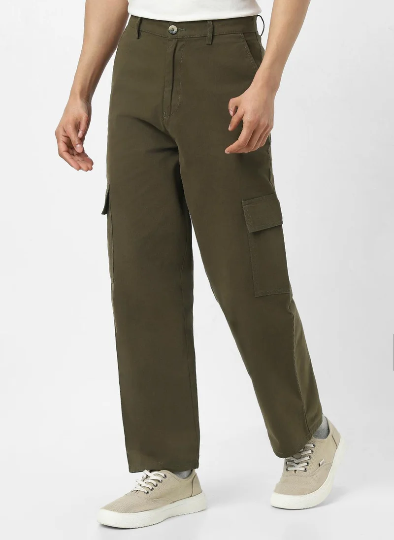 Urbano Fashion  Urbano Fashion Men's Olive Loose Baggy Fit Solid Cargo Chino Pant with 6 Pockets Non-Stretchable for Men | Best Price UAE